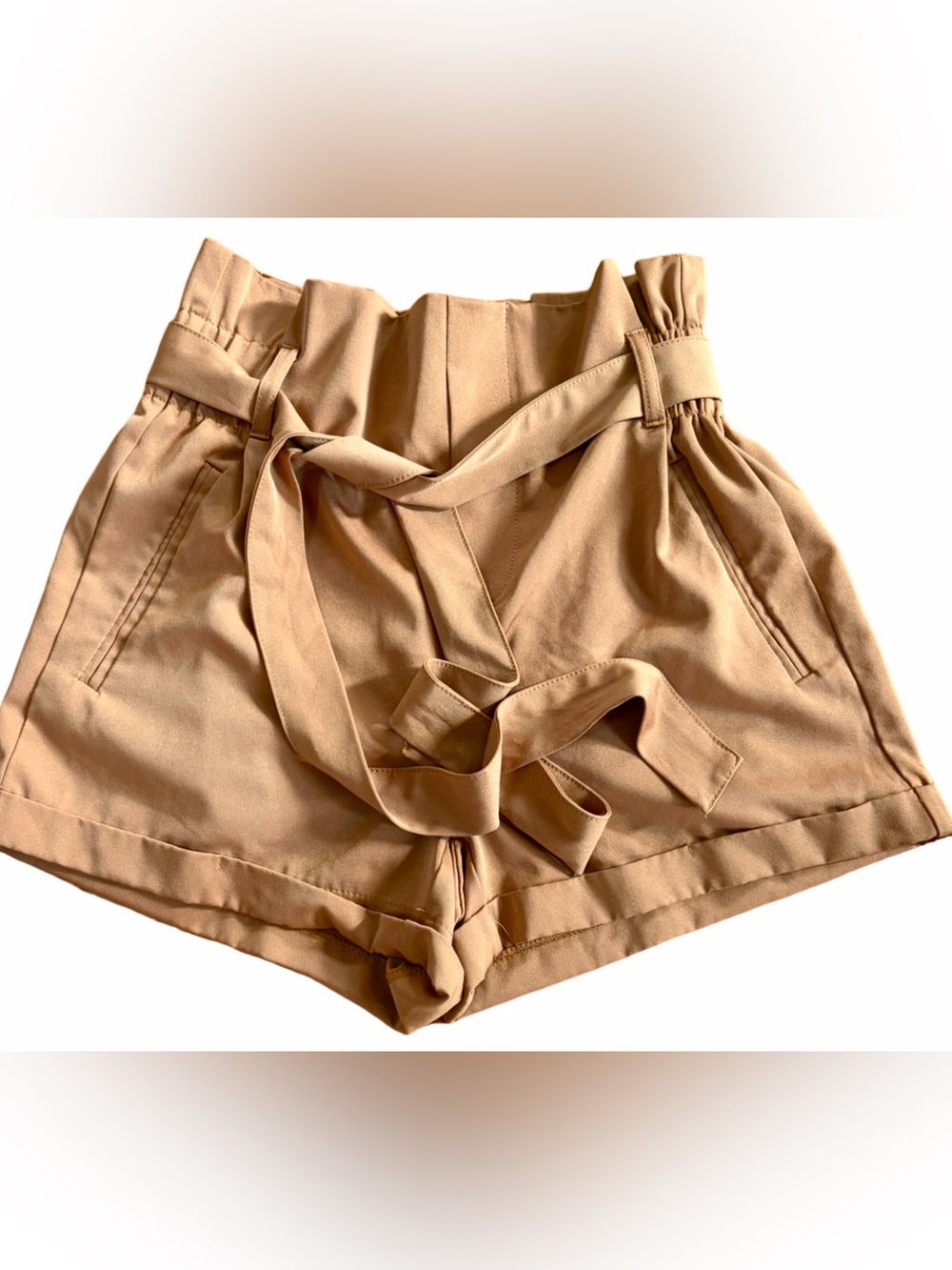 Streetwear Society Paperbag Waist Shorts Camel Tie Belt Pockets S